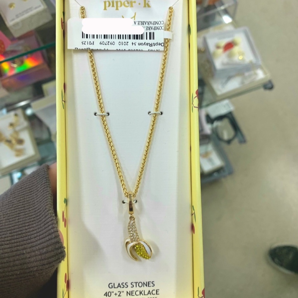 Piper k Gold Necklace with Glass Stones and banana